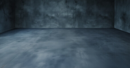 Fototapete - Dark blue room with rough walls and cement floor, template or background for product presentation