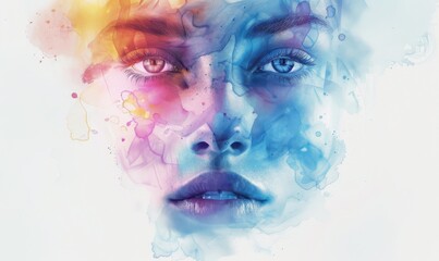 Poster - degloved face Digital illustration, white background, watercolor style 