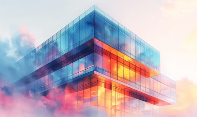Wall Mural - Modern corporate office building captured from a low angle during