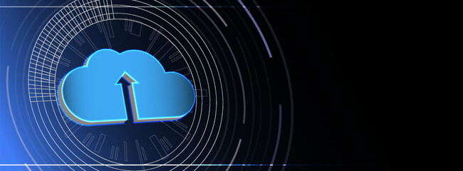 Poster - creative suite on a cerulean backdrop, featuring a placeholder for mockups. Represents the concept of cloud computing and data storage.