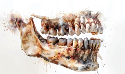 Wall Mural - mandible Digital illustration, white background, watercolor style 