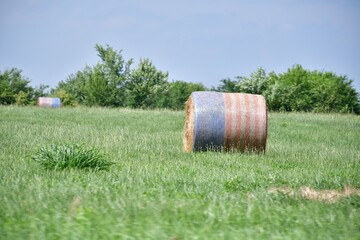 Poster - Hay Bale in a Farm Field