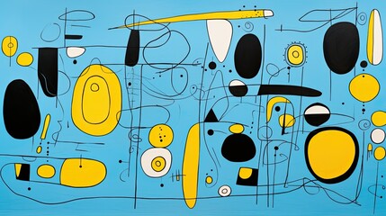 Poster - mid century modern art, black lines on blue background