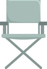 Poster - Folding director chair with a blue textile seat and back standing on white background