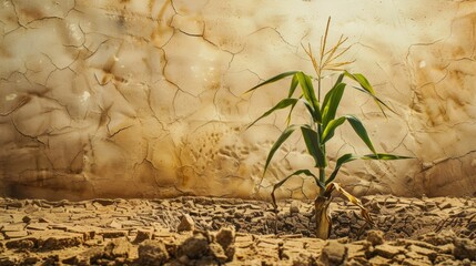 Wall Mural - Photograph of a Corn Plant in a Dry Vegetable Setting