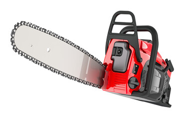 Poster - Chainsaw, red color. 3D rendering isolated on transparent background