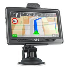 GPS navigation device, with stand. 3D rendering isolated on transparent background