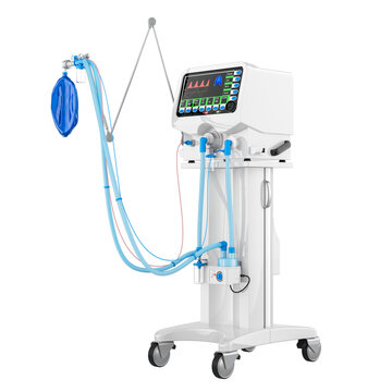 Medical Mechanical Ventilator, white color. 3D rendering isolated on transparent background