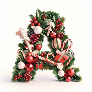 Merry Christmas letter A. Christmas Alphabet Letter.