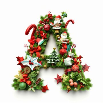 Merry Christmas letter A. Christmas Alphabet Letter.