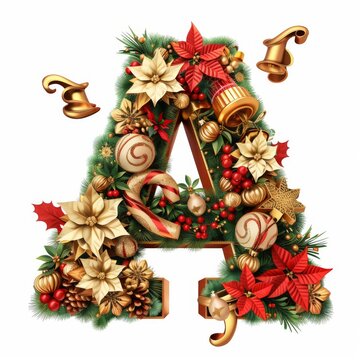 Merry Christmas letter A. Christmas Alphabet Letter.