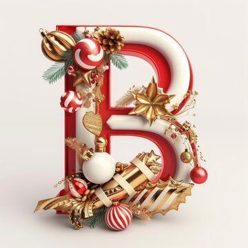 Merry Christmas letter B. Christmas Alphabet Letter.