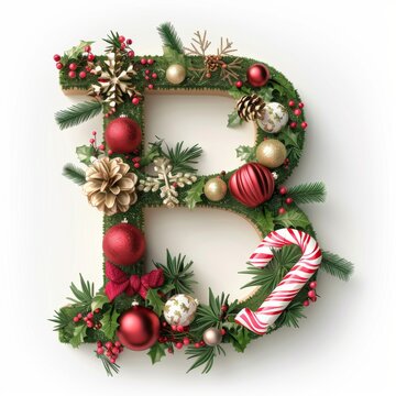 Merry Christmas letter B. Christmas Alphabet Letter.