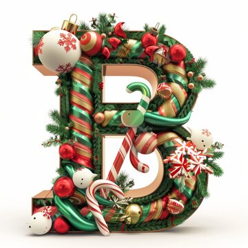 Merry Christmas letter B. Christmas Alphabet Letter.