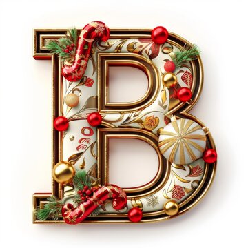 Merry Christmas letter B. Christmas Alphabet Letter.