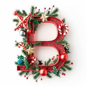 Merry Christmas letter B. Christmas Alphabet Letter.
