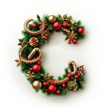 Merry Christmas letter C. Christmas Alphabet Letter.