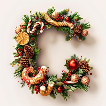 Merry Christmas letter C. Christmas Alphabet Letter.