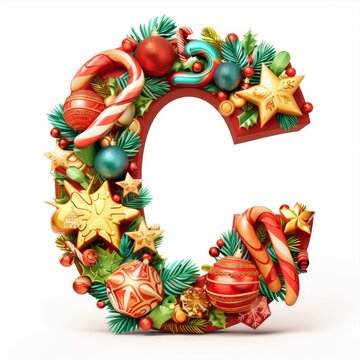 Merry Christmas letter C. Christmas Alphabet Letter.