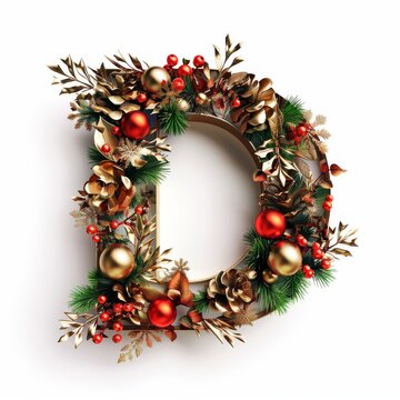 Merry Christmas letter D. Christmas Alphabet Letter.
