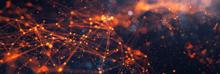 Wall Mural - Dark background featuring vibrant orange data particles and connecting lines, creating an energetic and sleek look