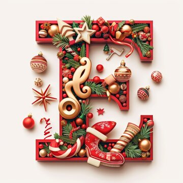 Merry Christmas letter E. Christmas Alphabet Letter.