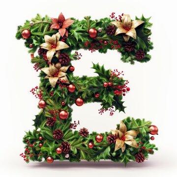 Merry Christmas letter E. Christmas Alphabet Letter.