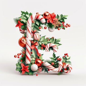 Merry Christmas letter E. Christmas Alphabet Letter.
