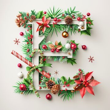 Merry Christmas letter E. Christmas Alphabet Letter.