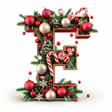 Merry Christmas letter F. Christmas Alphabet Letter.