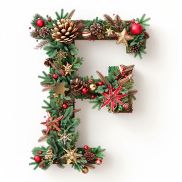 Merry Christmas letter F. Christmas Alphabet Letter.