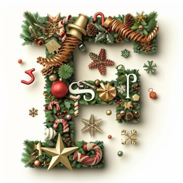Merry Christmas letter F. Christmas Alphabet Letter.