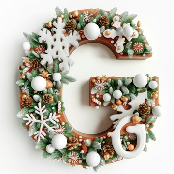 Merry Christmas letter G. Christmas Alphabet Letter.