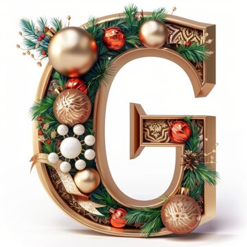 Merry Christmas letter G. Christmas Alphabet Letter.