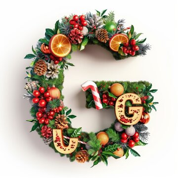 Merry Christmas letter G. Christmas Alphabet Letter.