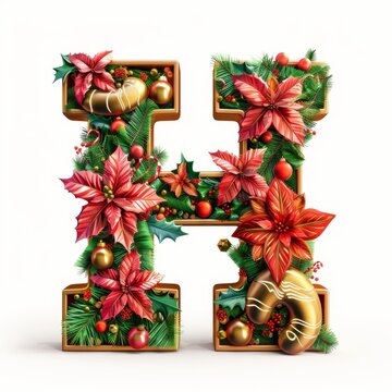 Merry Christmas letter H. Christmas Alphabet Letter.