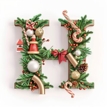 Merry Christmas letter H. Christmas Alphabet Letter.