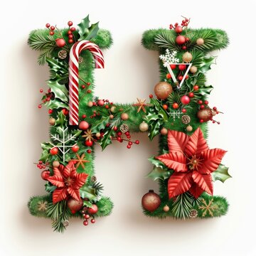 Merry Christmas letter H. Christmas Alphabet Letter.
