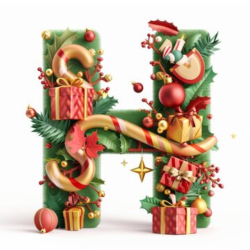 Merry Christmas letter H. Christmas Alphabet Letter.
