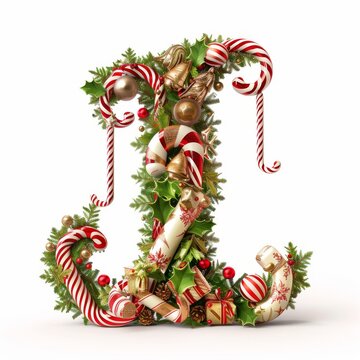 Merry Christmas letter i. Christmas Alphabet Letter.