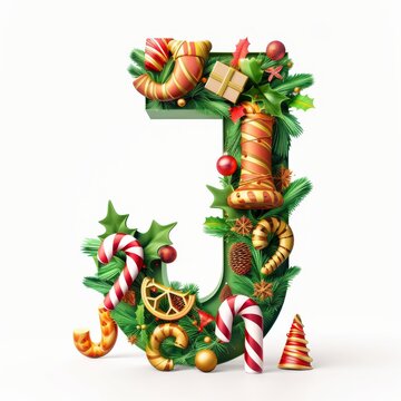 Merry Christmas letter J. Christmas Alphabet Letter.