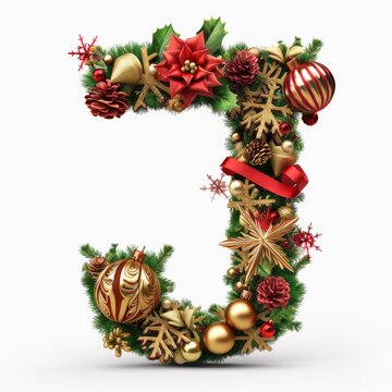 Merry Christmas letter J. Christmas Alphabet Letter.