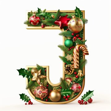 Merry Christmas letter J. Christmas Alphabet Letter.