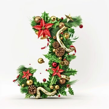 Merry Christmas letter J. Christmas Alphabet Letter.