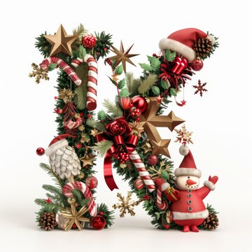 Merry Christmas letter K. Christmas Alphabet Letter.