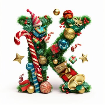 Merry Christmas letter K. Christmas Alphabet Letter.