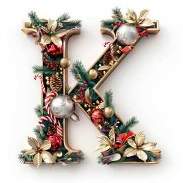 Merry Christmas letter K. Christmas Alphabet Letter.