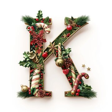 Merry Christmas letter K. Christmas Alphabet Letter.