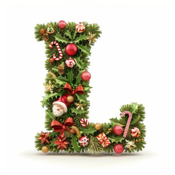 Merry Christmas letter L. Christmas Alphabet Letter.
