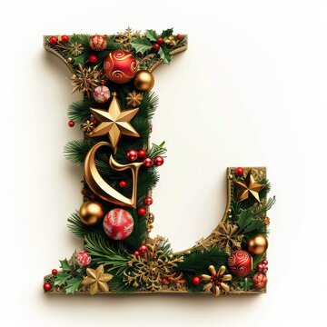Merry Christmas letter L. Christmas Alphabet Letter.